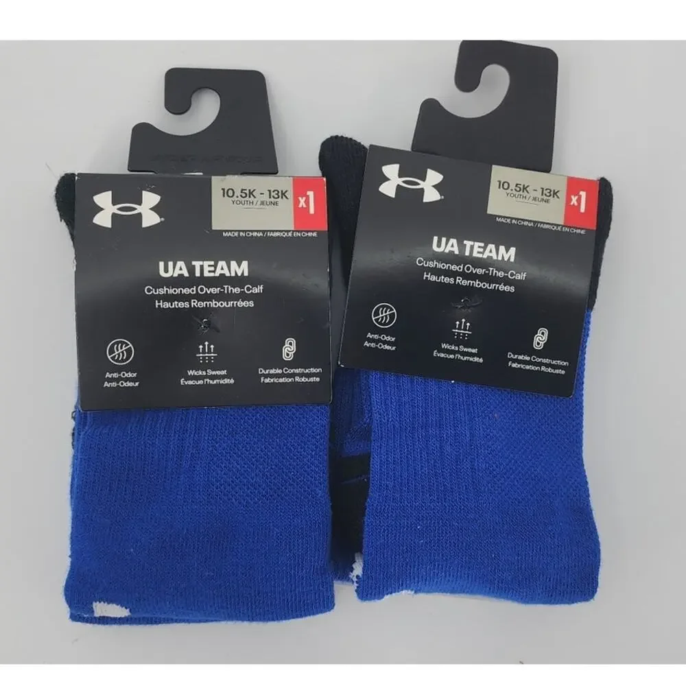 New NWT‎ UA Under Armour Team Cushioned Over the Calf Socks Blue Black 10.5-13